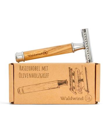 Waldwind razor plane olive wood including 10 razor blades |Incl. E-Book |Plastic -free zero waste wet razor for women & men |closed comb |Sustainable security razor