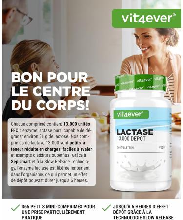 Lactase 13 000 Depot - 365 Sepismart Slow Release Tablets - High Dosed with 13 000 FCC Units - For Lactose Intolerance and Milk Intolerance - No Additives - Buy Online on GoSupps.com