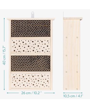 Navaris Bee Hotel for Garden - Wooden Bug Insect Shelter with Nesting Tubes - 25x40 cm Solitary Bee House - Hang or Place on Ground - Buy Online on GoSupps.com