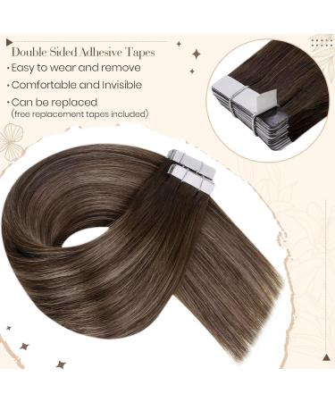 Hetto Real Hair Tape Extensions - Dark Brown to Ash Blonde #4/18/4 60cm 50g - Premium Remy Hair for Seamless Volume - Buy Online on GoSupps.com