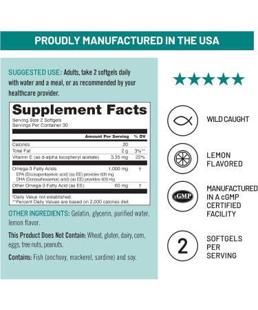 NatureWise 1 Omega 3 Fish Oil 1000mg + Vitamin E - Wild-Caught - 60 Softgels 30-Day Supply + 1 Vegan Vitamin D3 5000IU + K2 - Organic Coconut MCT Oil - 30 Softgels 30-Day Supply  - Buy Online on GoSupps.com