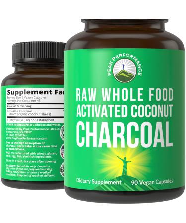 Activated Charcoal Vegan Capsules from Wild Harvested Coconut Shells. Best Safe Charcoal Pills Supplement for Detox, Gas Relief, Bloating. for Men and Women 90 All Natural Tablets