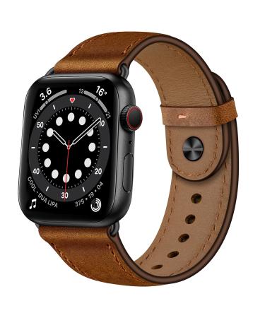 OUHENG Compatible with Apple Watch Band 49mm 45mm 44mm 42mm 41mm 40mm 38mm, Genuine Leather Bands Strap for iWatch Ultra SE2 SE Series 8 7 6 5 4 3 2 1 (Retro Brown/Black, 49mm 45mm 44mm 42mm) Retro Brown/Black 49mm/45mm/44mm/42mm