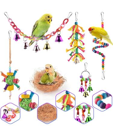 Erkoon Bird Toys for Parrots | Wooden Hanging Bells Hammocks & Rocking Toys - Perfect for Small Birds - Buy Online on GoSupps.com