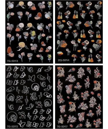 JMEOWIO 3D Embossed Flower Nail Art Stickers Decals Self-Adhesive 5D Colorful Floral Line Nail Supplies Nail Art Design Decoration Accessories 4 Sheets - Buy Online on GoSupps.com