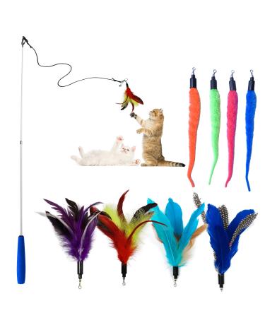 Cat Toys - Cat Feather Toys - Include Cat Wand and Natural Feather Refills