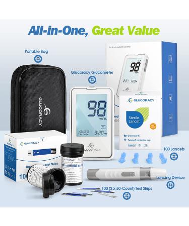 Glucoracy G-425-2 Blood Glucose Monitor Kit with 100 Test Strips & Lancets - Diabetes Testing Kit for Home Use - Buy Online on GoSupps.com