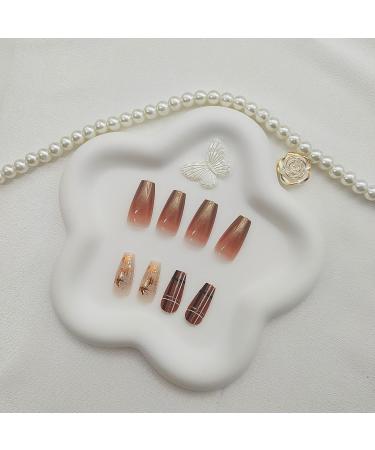 Fall Press on Nails - Medium Coffin Brown Gradient with Maple Leaf Designs | 24Pcs Acrylic Glitter Nails for Thanksgiving | Glossy Glue on Fake Nails for Women - Buy Online on GoSupps.com