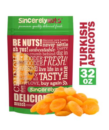 Sincerely Nuts - Dried Turkish Apricots | Two Lb. Bag | Healthy Pitted Apricot Fruit | Raw Vegan Snack | Dehydrated | Sweet Gourmet Snacking Food | Kosher and Gluten Free 2 Pound (Pack of 1)
