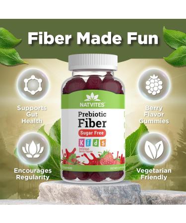 Natvites Prebiotic Kids Fiber Gummies for Children Ages 2 & Up - Sugar Free Vegetarian Gelatin Free Non-GMO Kids Fiber Supplements for Digestive Health (120 Count) - Buy Online on GoSupps.com