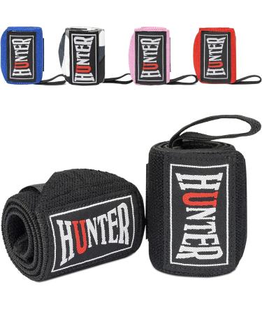 HUNTER Wrist Wraps 18" with Thumb Loops - Strength Training - Wrist Support Braces - Men & Women - Weight Lifting, Crossfit, Powerlifting Black