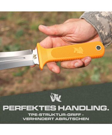 Odenwolf W-Sovcatcher Large D2 Steel Hunting Knife | Fixed Double-Edged Survival Knife with TPE Handle | Full Tang Outdoor Gear - Orange & Silver - Buy Online on GoSupps.com