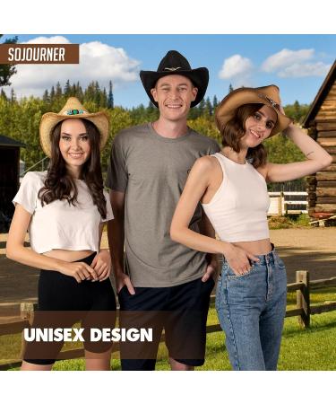 SoJourner Cowboy Cowgirl Hat - Adjustable Men's & Women's Western Hat with Wide Brim - Brown Longhorn - Buy Online on GoSupps.com