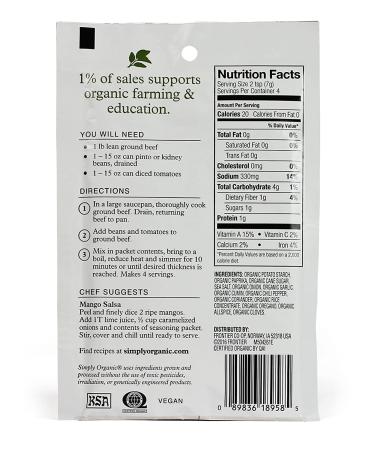 Simply Organic Mild Chili Seasoning Mix - Certified Organic 1oz Packets (12-Pack) - Buy Online on GoSupps.com
