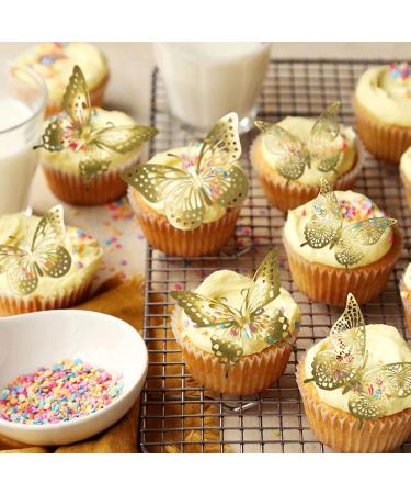 Gyufise 36 Pack Gold Glitter 3D Butterfly Cupcake Toppers for Birthday Wedding Party | Hollow Butterfly Cake Decorations & Wall Stickers - Buy Online on GoSupps.com