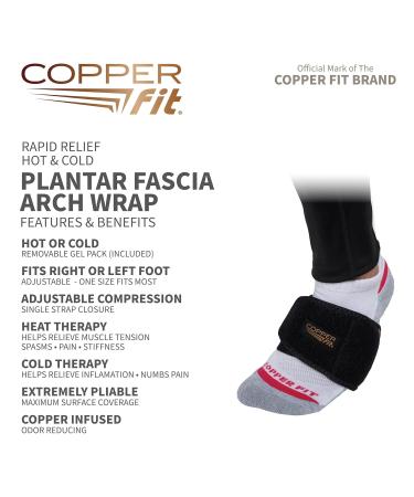 Copper Fit Rapid Relief Plantar Fascia Arch Foot Wrap with Hot/Cold Gel Pack - Black | Adjustable Unisex Adult - Buy Online on GoSupps.com