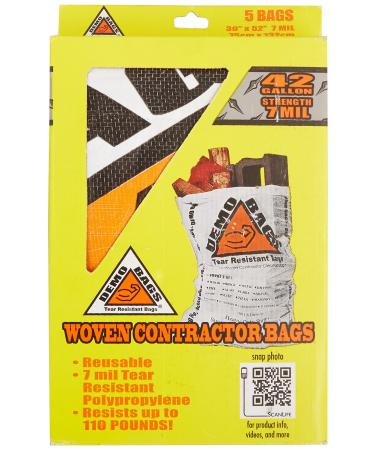 Demo Bags Demobags Contractor Trash, 42 Gallon, 5 Bags Per Pack-2481110