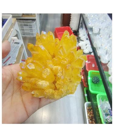 Natural Crystal Rough Crystals Yellow Natural Crystal Cluster Phantom Quartz Electroplating Crystal Aquarium Decoration Home Decor 1pcs (Size : 350-400g)