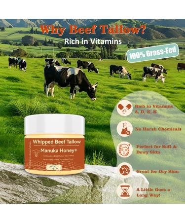 Organic Grass-Fed Beef Tallow Balm (4oz/2pack) - Whipped with Manuka Honey Ultra-Moisturizing for Face & Body Natural Skincare for Dry & Sensitive Skin 4 Fl Oz (Pack of 2) - Buy Online on GoSupps.com