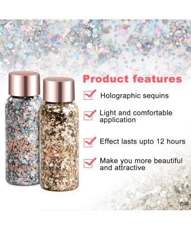  Dokeno Dokeno Body Glitter Gel 3 Bottle Body Gel with Glitter Makeup Shiny Long Lasting for Face Nails Eyes Lips Hair Body (Gold Silver and White) - Buy Online on GoSupps.com