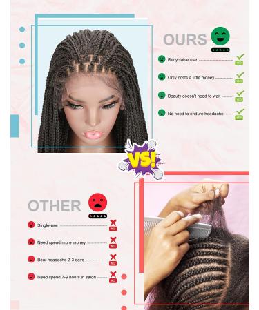 AMEILY 36 Kontless Box Braided Wig for Black Women - Clearance Sale | Heat Resistant Synthetic Lace Front Cornrow Braids Wig | 13x6' Lightweight & Natural Look | 1B - Buy Online on GoSupps.com