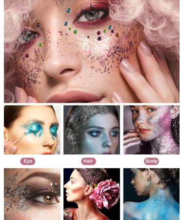 Creamify Face Body Glitter Gel - Pink, Silver & Blue Glitter with Gems Sticker - Rave & Mermaid Makeup - 65g - Buy Online on GoSupps.com