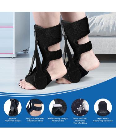 LISTENJIALE Plantar Fasciitis Night Splint - 2 Pack with Arch Support & 3 Adjustable Straps - Relief Brace for Foot Drop, Achilles Tendonitis (Black) - Buy Online on GoSupps.com
