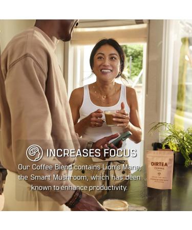 DIRTEA Mushroom Coffee Blend (60 Servings) | 100% Roasted Arabica | Organic Instant Coffee with Lion's Mane Chaga Tremella Maca & Ashwagandha | For Energy Focus and Immunity | 150g - 60 Servings - Buy Online on GoSupps.com