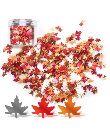 Laza Autumn Leaf Glitter, Fall Leaves Chunky Nail Glitter, Leaf Shaped Nail Art Sequin Flake Silver Copper Meteillc Red Mixed DIY Design Confetti for Decoration Festival - Maple Maple 0.35 Ounce (Pack of 1)