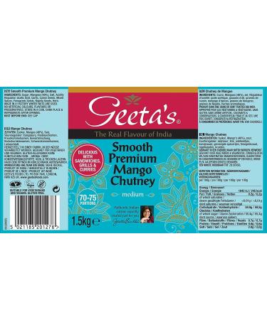 Geeta's Smooth Premium Mango Chutney 1.5kg |Authentic Mango Chutney |Smooth Flavour |Natural Chutney | Vegetarian Gluten Free Kosher Certified Vegan Chutney| Sold by Essential Products - Buy Online on GoSupps.com