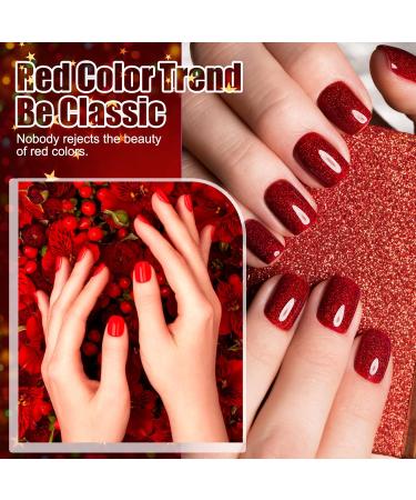 SHOWNAIL 21Pcs Sparkle Red Gel Nail Polish Set - Soak Off, Base Glossy Matte Top Coat, Classic Red Colour - Nail Art Starter Kit 8ml - Buy Online on GoSupps.com