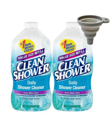 Clean Shower Daily Shower Cleaner Refill 60 FL OZ 2 Pack. Bundle with Collapsible Silicone Funnel for Easy Refill. 3 Piece Set. Total 120 FL OZ.