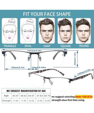 Progressive Bifocal Multifocal Reading Glasses for Men - Large Half Frame No Line Computer Glasses Blue Light Blocking Oversized Rimless Design +3.0 Dual Focus Trifocal Eyewear - Buy Online on GoSupps.com