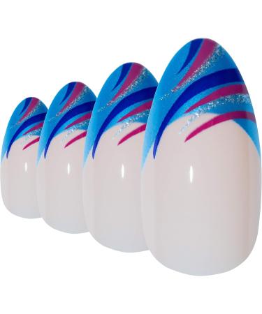 Bling Art Almond False Nails Fake Stiletto Glitter Blue Acrylic 24 Long Tip Glue - Buy Online on GoSupps.com
