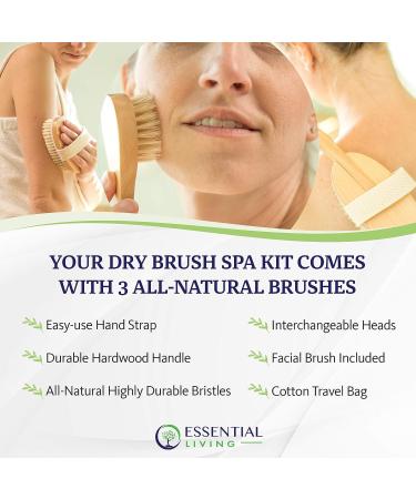 Essential Living 3-Piece Dry Brushing Spa Kit for Exfoliation and Skin Care | Face and Body Brushes with Cotton Bag for Blood Circulation and Lymphatic Stimulation - Buy Online on GoSupps.com