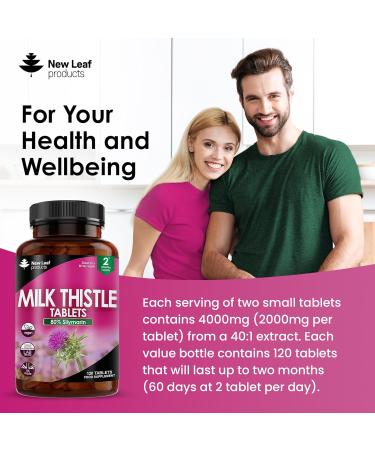 Milk Thistle 4000mg Tablets - 80% Silymarin High Strength - 120 Vegan Capsules - Made in UK - GMO-Free Gluten-Free Supplement - Liver Support - Buy Online on GoSupps.com