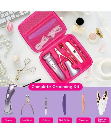 MAYYAD Women's Electric Shaver with LED Light | 2-in-1 Cordless Razor & Trimmer | Rechargeable Hair Remover & Nail Kit | Purple Grooming Set - Buy Online on GoSupps.com