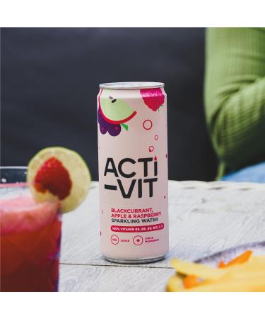 Acti-Vit Sparkling Vitamin Water Cans | B Vitamins B5 B6 B9 B12, Vitamin C, D, Zinc & Magnesium | Zero Sugar | 12x 330ml | Blackcurrant Apple & Raspberry Flavor - Buy Online on GoSupps.com
