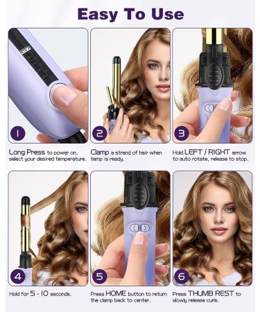 Professional 1 Inch Rotating Curling Iron - Titanium Auto Hair Curler with Long Barrel, 5 Temps, 1H Auto Off - Dual Voltage & Anti-Scald Purple - Buy Online on GoSupps.com