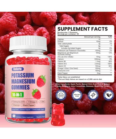Potassium Magnesium Gummies Sugar-Free Potassium Magnesium Supplement with Black Pepper Omega 3 Zinc CoQ10 & Vitamins B6/B12/D3 Energy Support & Overall Health (Raspberry Flavor 60 Counts) - Buy Online on GoSupps.com