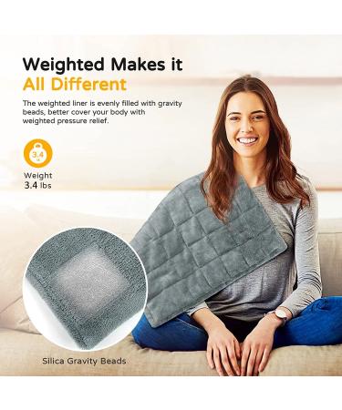 Large 3.4lb Weighted Heating Pad for Back Pain Relief - Fast Heating, 4 Levels, Auto Shut Off - Dry/Moist Therapy Options - Washable - 20x24 Grey - Buy Online on GoSupps.com