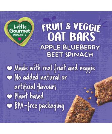 Baby Gourmet Organic Fruit & Veggie Bar - Apple Blueberry Beet & Spinach - No Artificial Flavours Non-GMO Gluten-Free 5 x 18g - Pack of 8 Apple Blueberry Beet Bar - Buy Online on GoSupps.com