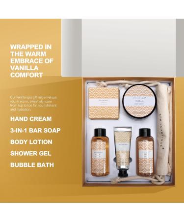 Spa Gift Set for Women Spa Luxetique 6pc Vanilla Travel Bath Kit with Bubble Bath Shower Gel Bar Soap Hand Cream & More. Relaxing Bath Gift Box Birthday & Christmas Gift Idea - Buy Online on GoSupps.com