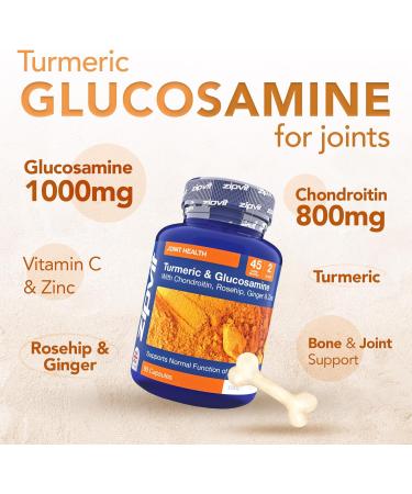 Zipvit Glucosamine and Chondroitin High Strength Complex with Turmeric Vitamin C Rosehip Ginger & Zinc. Joint Supplements 90 Capsules - Buy Online on GoSupps.com