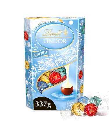 Lindt - Cornet LINDOR Assorti C urs Blancs et Lait - Assortiment de Chocolats au Lait Blancs C ur Blanc et Noix de Coco - C ur Fondant - Id al pour No l 337g C ur Blanc 337g
