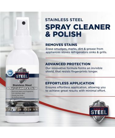 Stainless Cleaner and Polish - Streak Free & Food Safe | Removes Fingerprints & Smudges - 4oz Bottle - Buy Online on GoSupps.com