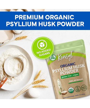Konsyl Organic Psyllium Husk Powder - 340g Gusset Bag - USDA Certified Vegan Fiber Supplement - Gluten-Free, Sugar-Free, All-Natural - Ideal for Baking - Buy Online on GoSupps.com