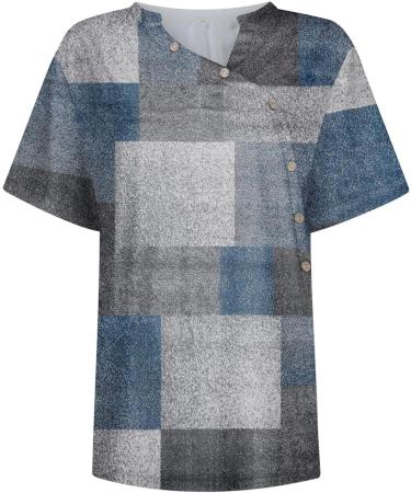 Buy Women's Oversized V Neck Short Sleeve Tops - Trendy Loose Casual Printed Button Down T-Shirt in Blue - Perfect for All Occasions - Buy Online on GoSupps.com