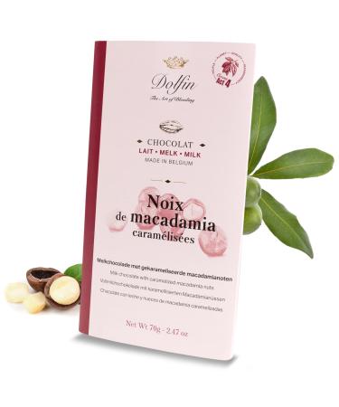 Dolfin Dolfin Milk Chocolate & Caramelized Macadamia Nuts - Rich & Creamy Tablet Chocolate Crunchy Nut Chunks - Gift Idea & Treats - No Artificial Flavours - Made in Belgium 70g