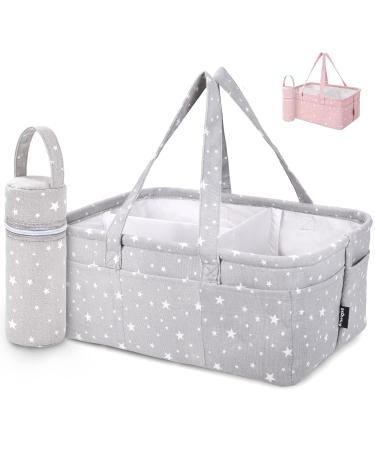 StarHug Baby Diaper Caddy Organizer - Baby Shower Basket | Large Nursery Storage Bin for Changing Table | Car Travel Tote Bag | Newborn Registry Must Have | Bonus Bottle Cooler | Gray